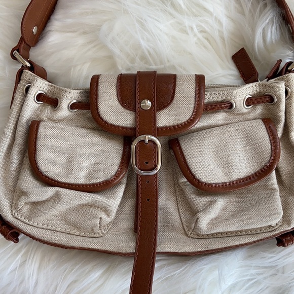 Vgt Y2K Brown & Cream Linen Baguette Shoulder Bag - Picture 4 of 16